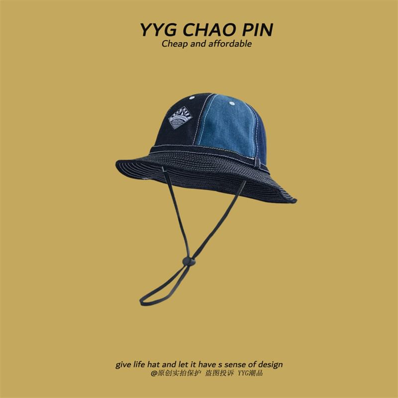 Denim Hat Bucket Contrast Applique Stitching
