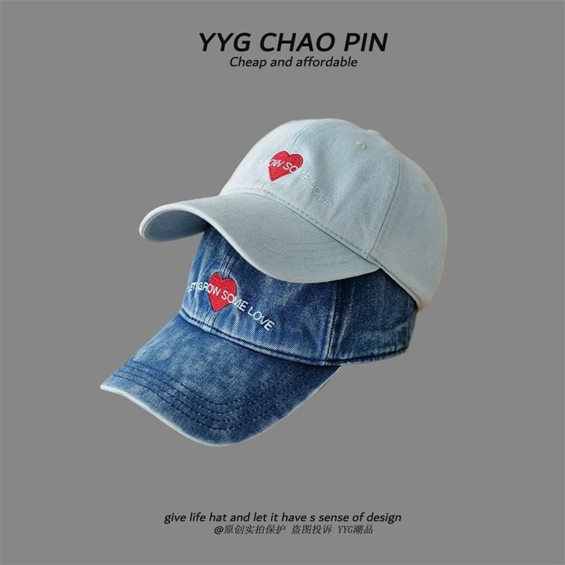 Denim Embroidered Heart Baseball Cap