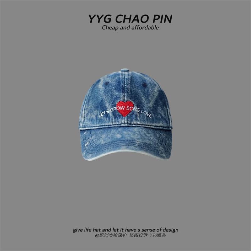 Denim Embroidered Heart Baseball Cap