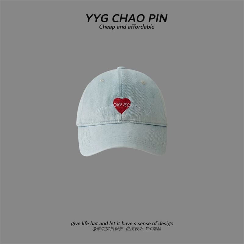 Denim Embroidered Heart Baseball Cap