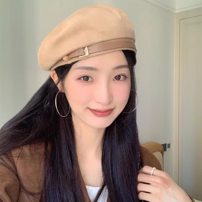 Faux Suede Belted Beret