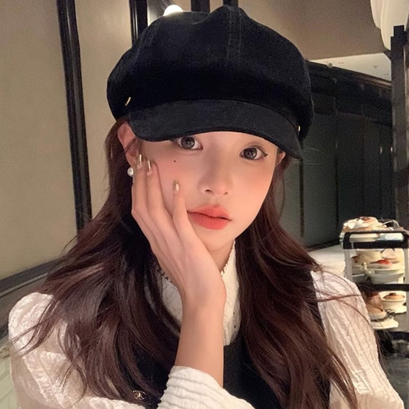 Newsboy Cap Plain Suede Faux