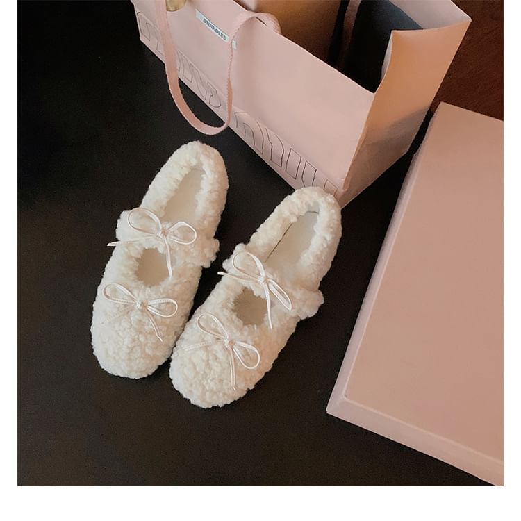 Sample Bow Fleece Hidden Wedge Mary Jane Shoes