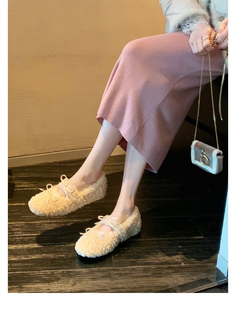 Sample Bow Fleece Hidden Wedge Mary Jane Shoes