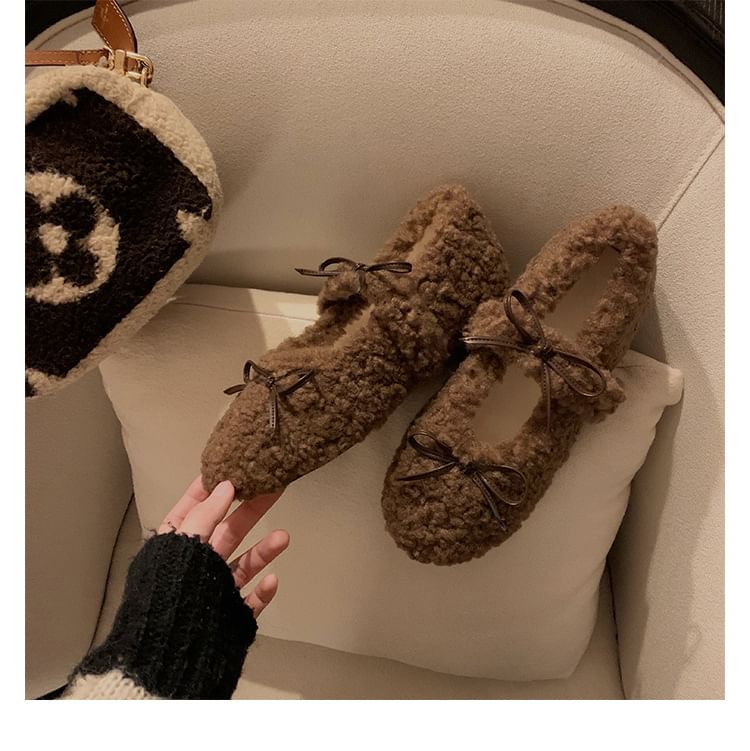 Sample Bow Fleece Hidden Wedge Mary Jane Shoes