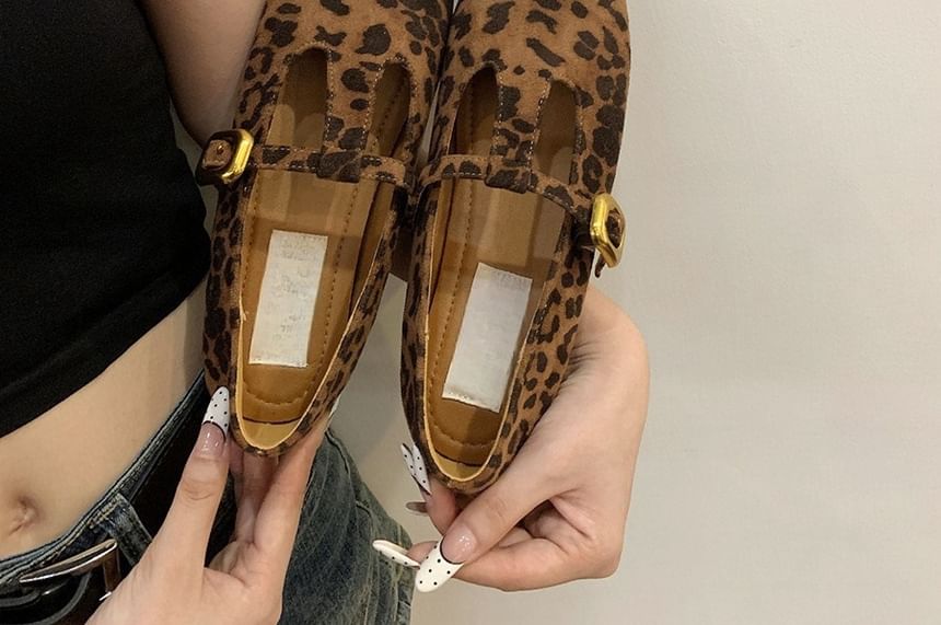 Sample Square Toe T-Strap Faux Suede Flats