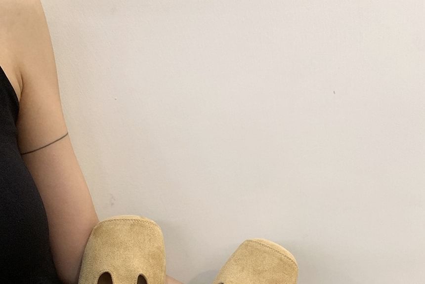 Sample Square Toe T-Strap Faux Suede Flats