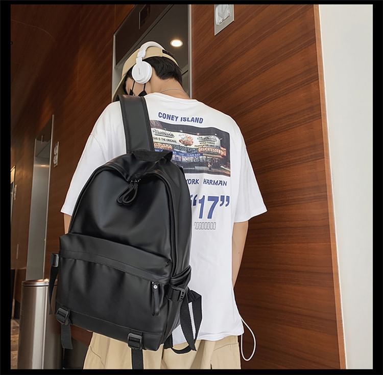 Multi-Pocket Faux Leather Backpack