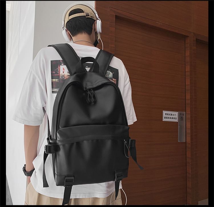 Multi-Pocket Faux Leather Backpack