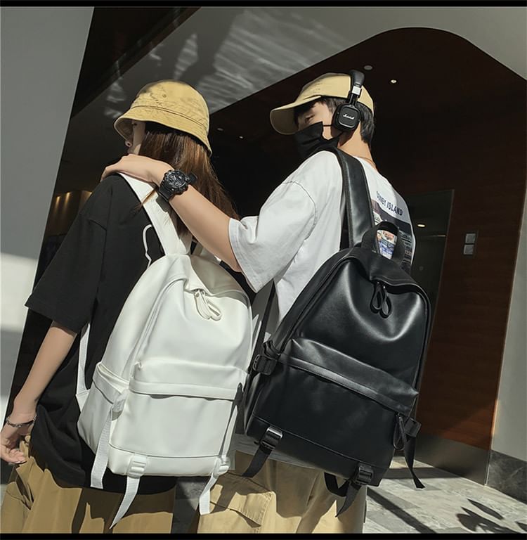 Multi-Pocket Faux Leather Backpack