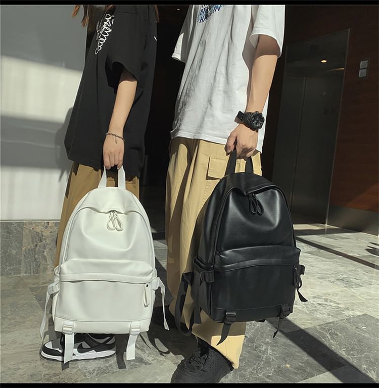 Multi-Pocket Faux Leather Backpack