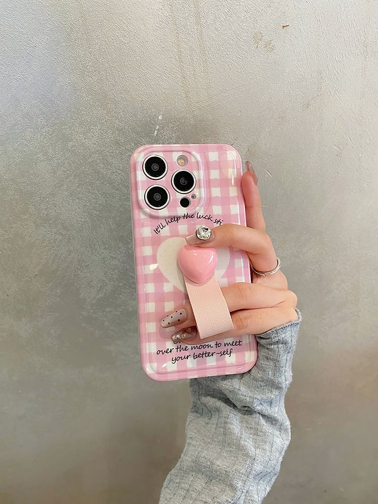 Phone Heart Finger Case / Strap Set Plaid