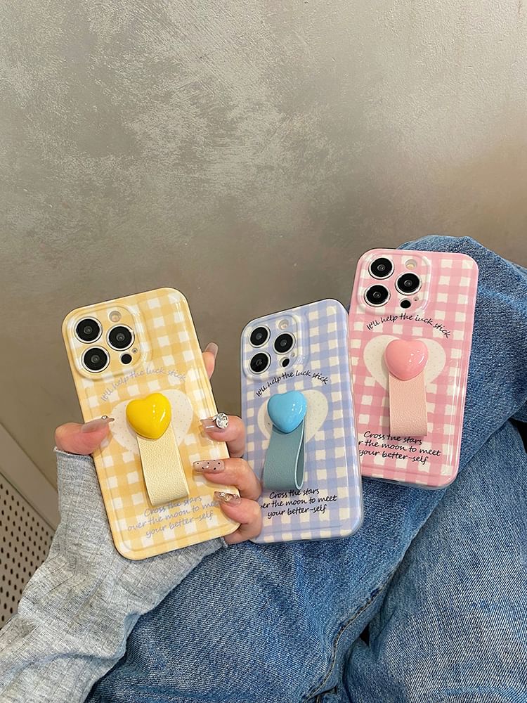 Phone Heart Finger Case / Strap Set Plaid