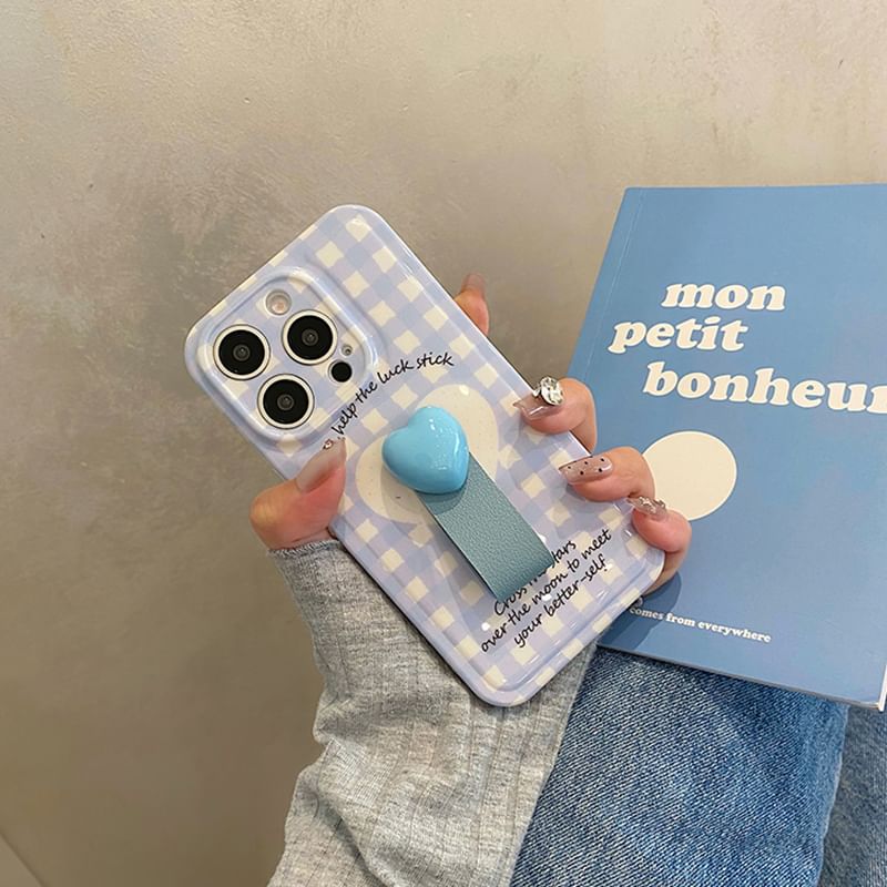 Phone Heart Finger Case / Strap Set Plaid