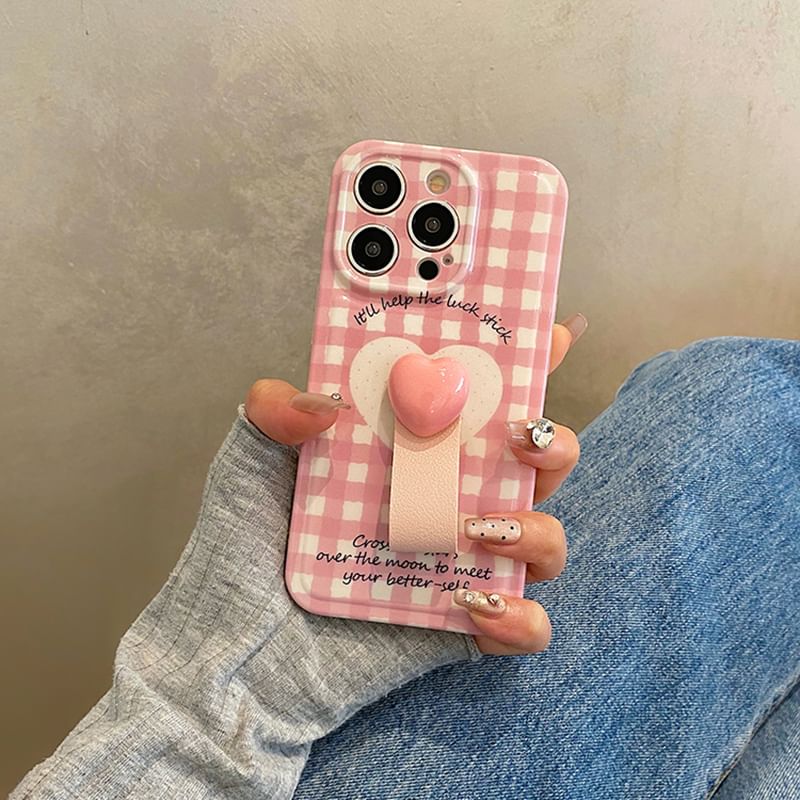 Phone Heart Finger Case / Strap Set Plaid