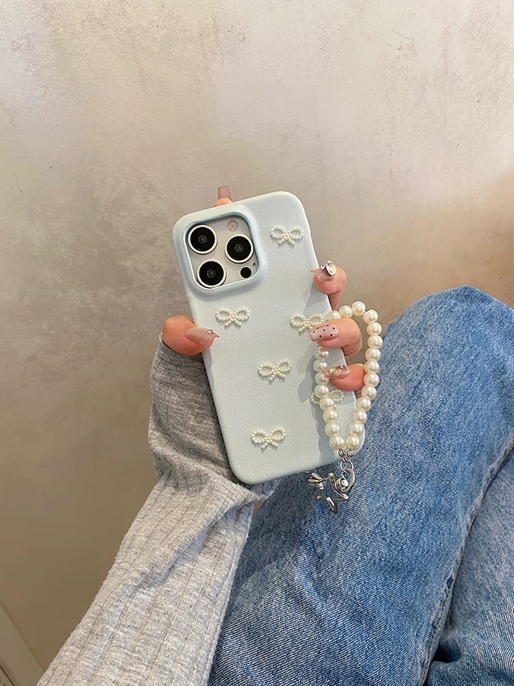Phone Faux Set / Case Strap Pearl Bow