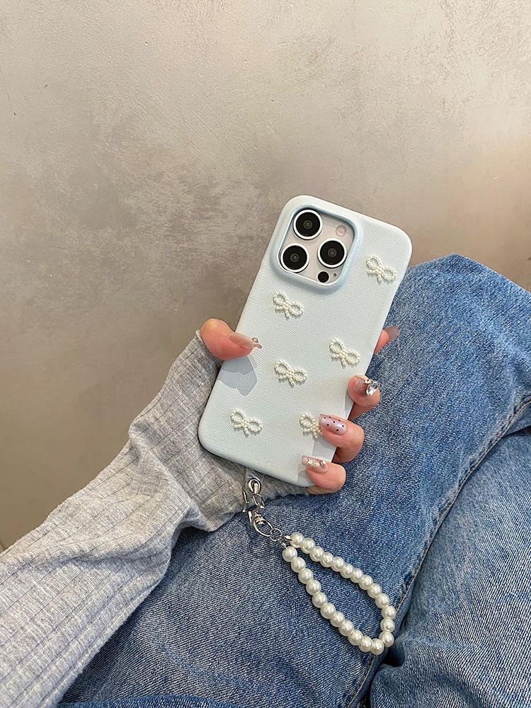 Phone Faux Set / Case Strap Pearl Bow