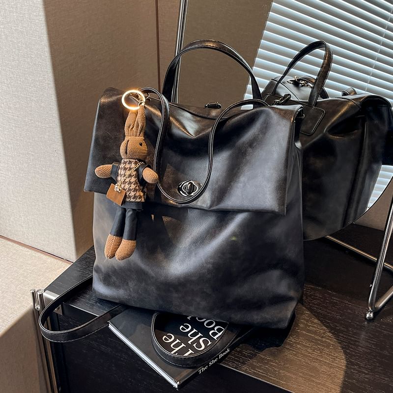 Leather Backpack With Flap Charm Faux