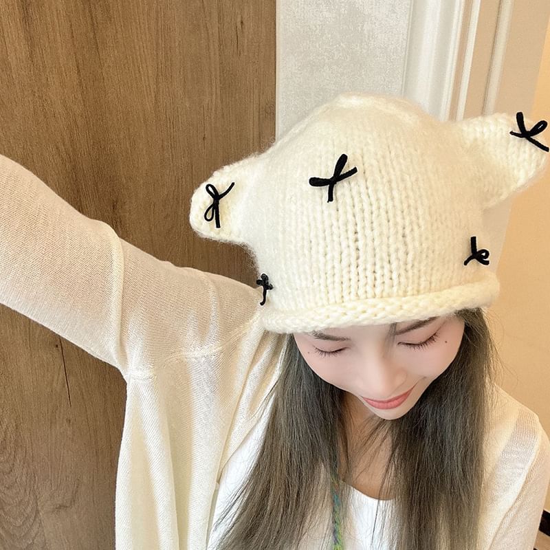 Bow Ear Animal Knit Beanie