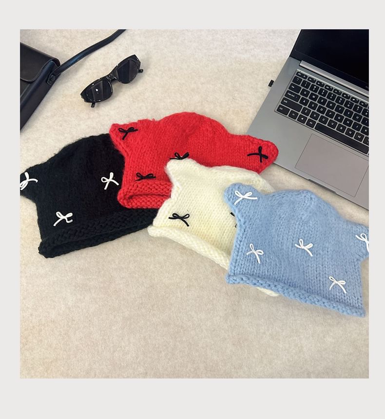 Bow Ear Animal Knit Beanie