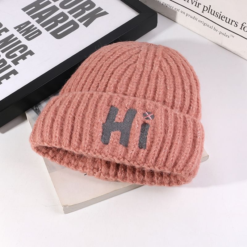 Beanie Lettering Embroidered Knit