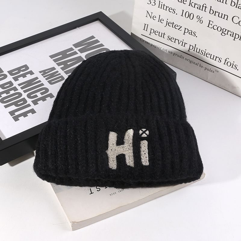 Beanie Lettering Embroidered Knit