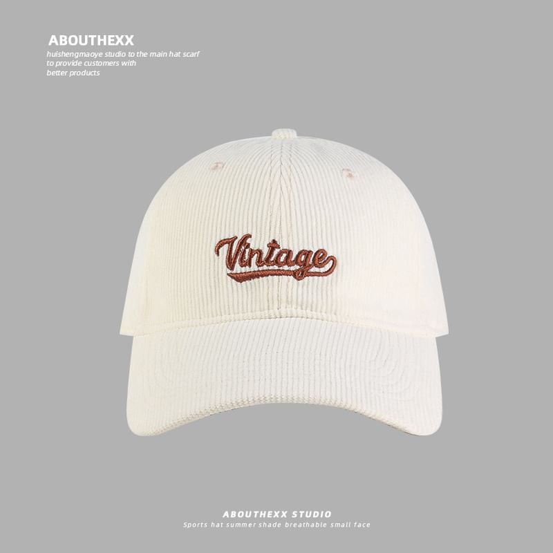 Corduroy Lettering Baseball Cap Embroidered