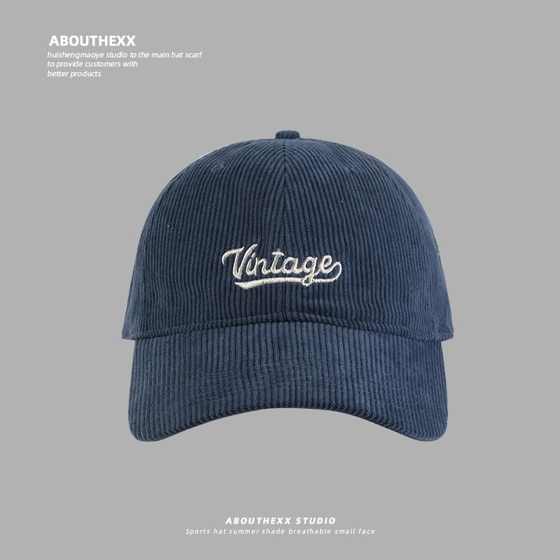 Corduroy Lettering Baseball Cap Embroidered