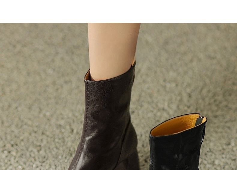 Sample Square Toe Zip Block Heel Short Boots