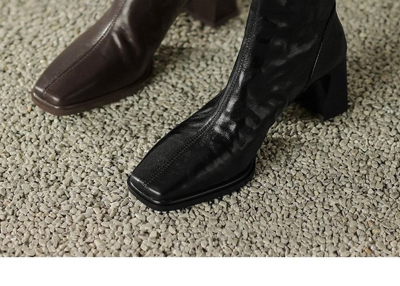 Sample Square Toe Zip Block Heel Short Boots