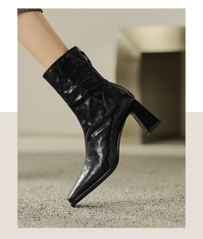 Sample Square Toe Zip Block Heel Short Boots