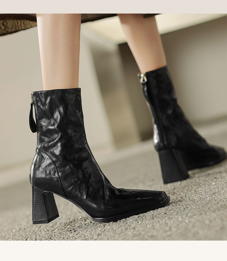 Sample Square Toe Zip Block Heel Short Boots