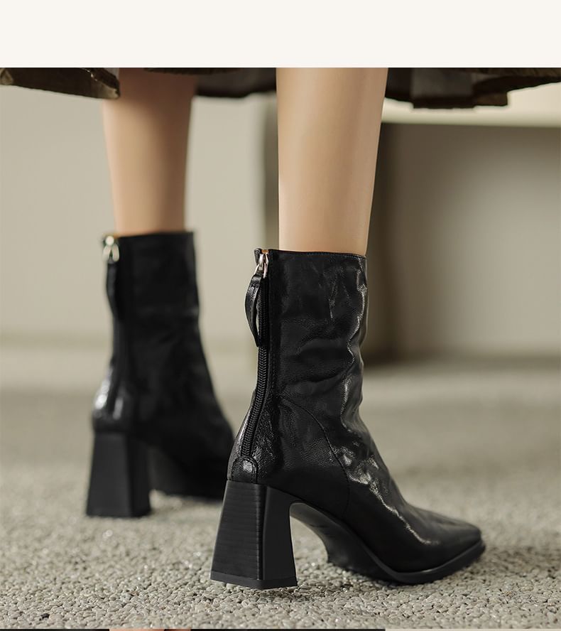 Sample Square Toe Zip Block Heel Short Boots