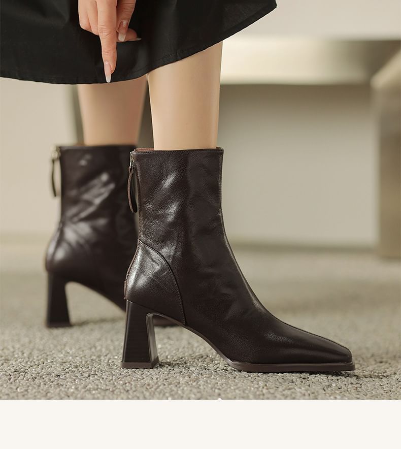 Sample Square Toe Zip Block Heel Short Boots