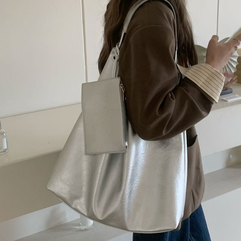 Wholesale Sample Bag With Leather Faux Pouch Plain Tote