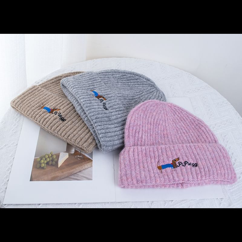 Dog Knit Embroidered Beanie