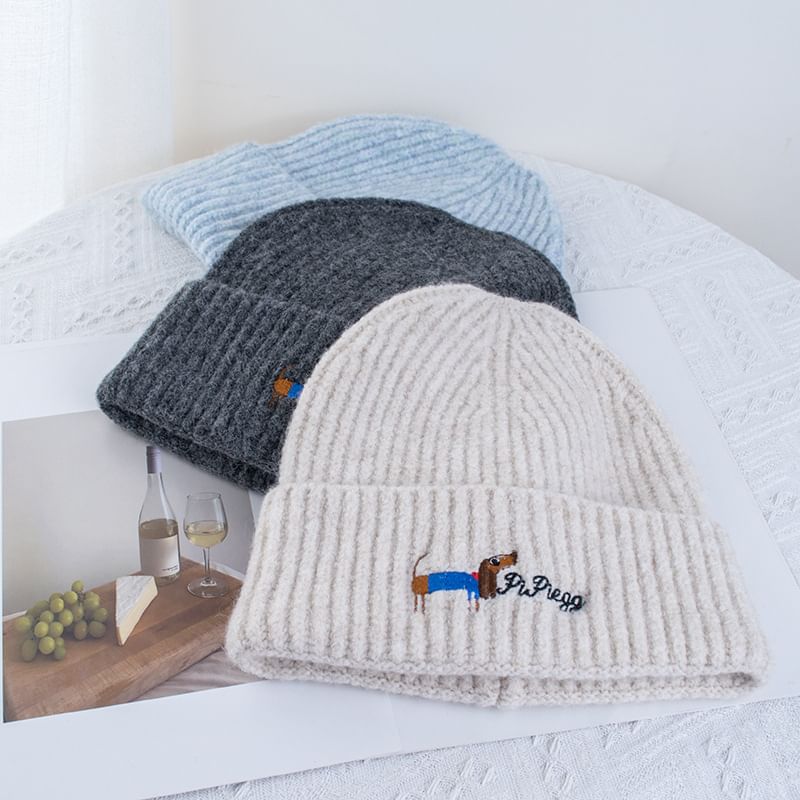 Dog Knit Embroidered Beanie