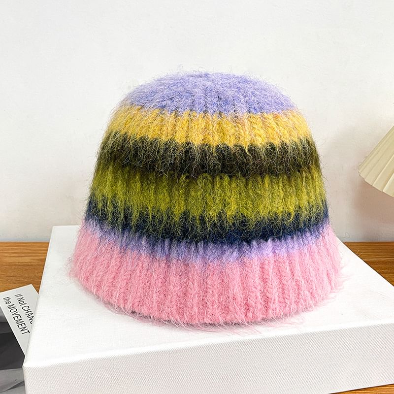 Knit Striped Hat Bucket