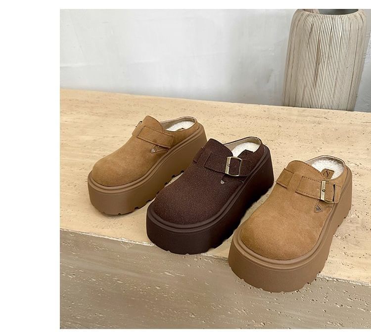 Mules Buckled Faux Platform Suede