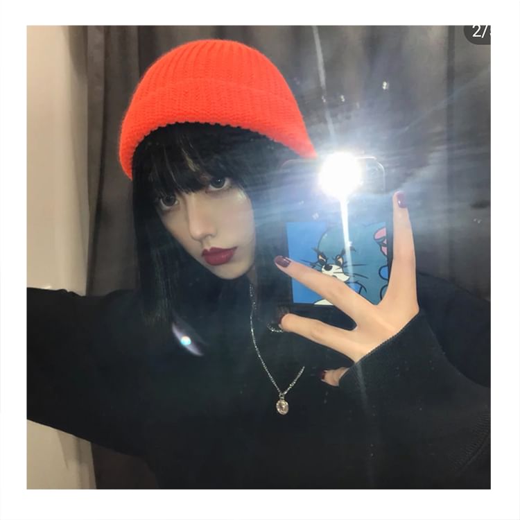 Panel Ribbed Beanie Plain Knit /