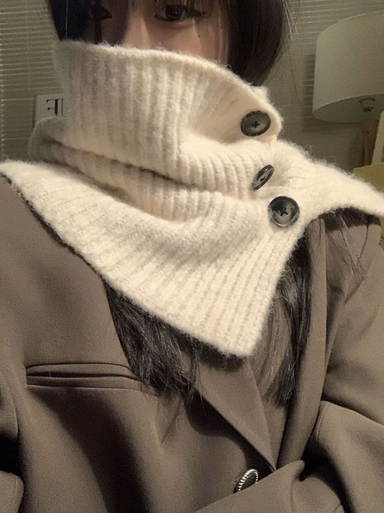 Plain Knit Snood Scarf Ribbed Button / Plaid