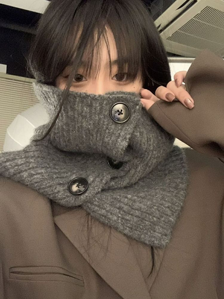 Plain Knit Snood Scarf Ribbed Button / Plaid