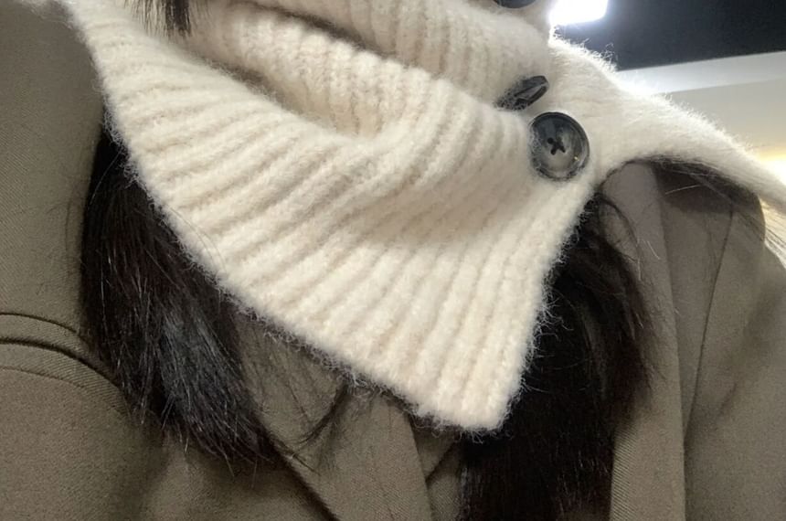 Plain Knit Snood Scarf Ribbed Button / Plaid