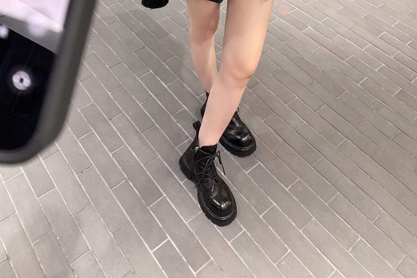 Lace-Up Genuine Platform Plain Short Boots Leather