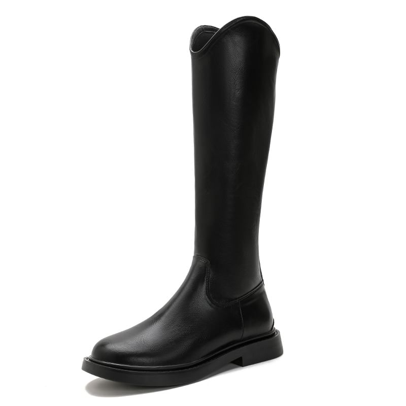 Boots Tall Leather Zip-Up Faux Platform Plain