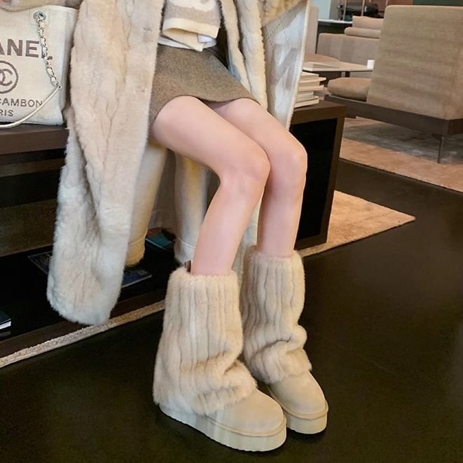 Boots Snow Calf Fluffy Platform Mid Panel