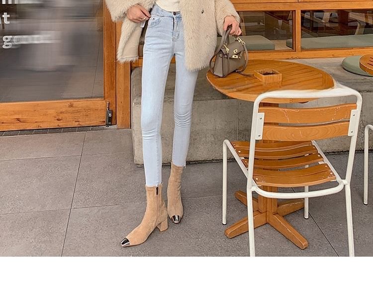 Sample Block Heel Plain Metal Detail Short Boots