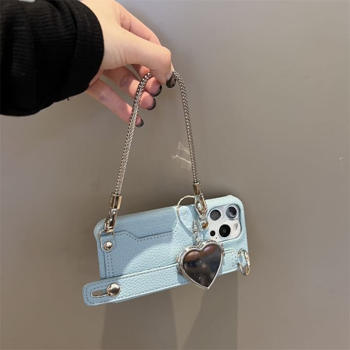 Faux Case Mirror Phone Heart Leather