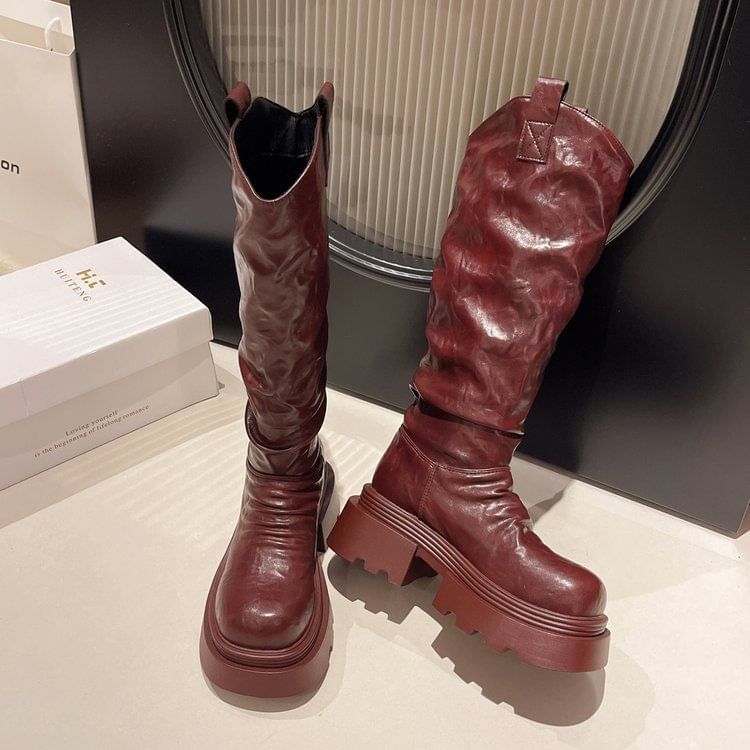 Knee Ruched High Platform Boots