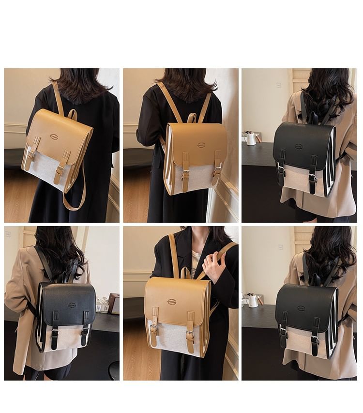 Two Backpack Flap Buckled Tone
